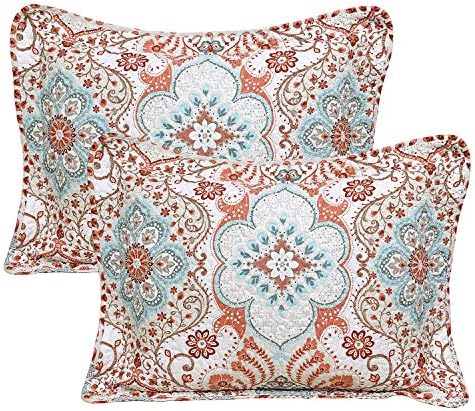 Bennington Damask Printed Microfiber Quilt Set Queen 90x90 5 Piece with Shams Pillows
