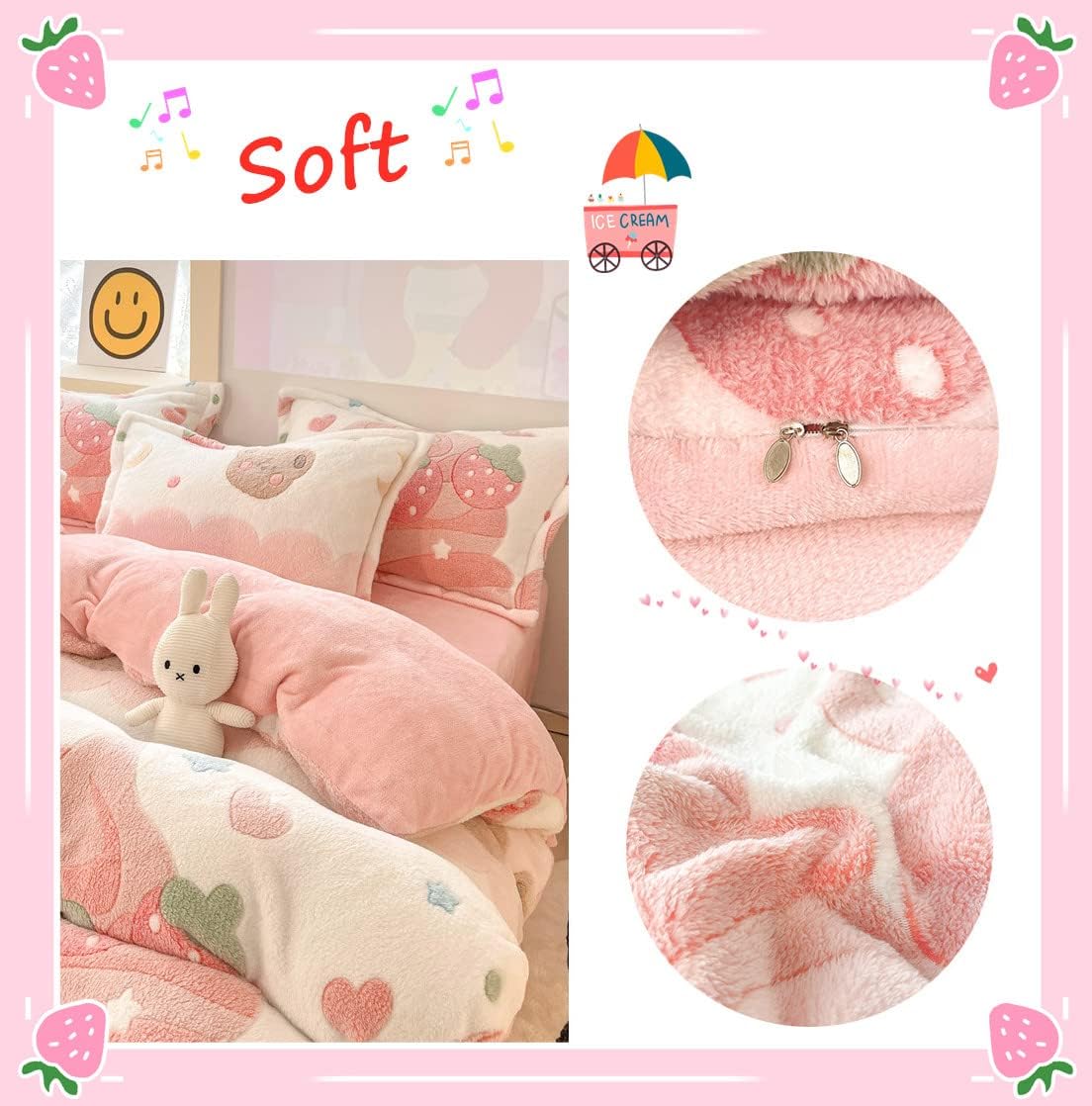 CinYana Pink Strawberry Duvet Cover Set