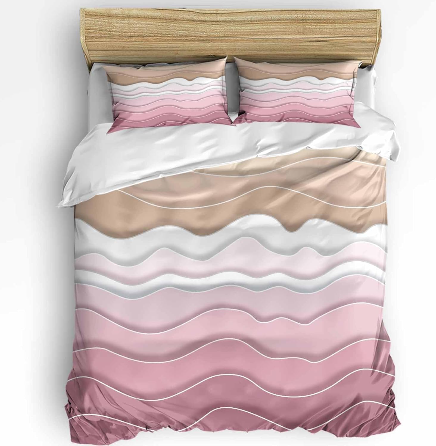 Boanket 3-Piece Queen Bedding Set Pink Ombre Stripe