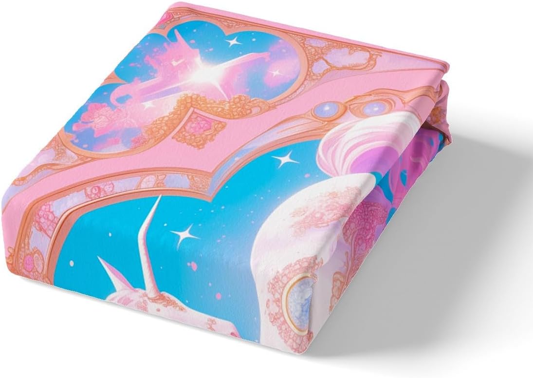 Manfei Unicorn Kids Fitted Sheet Set with 2 Pillowcases