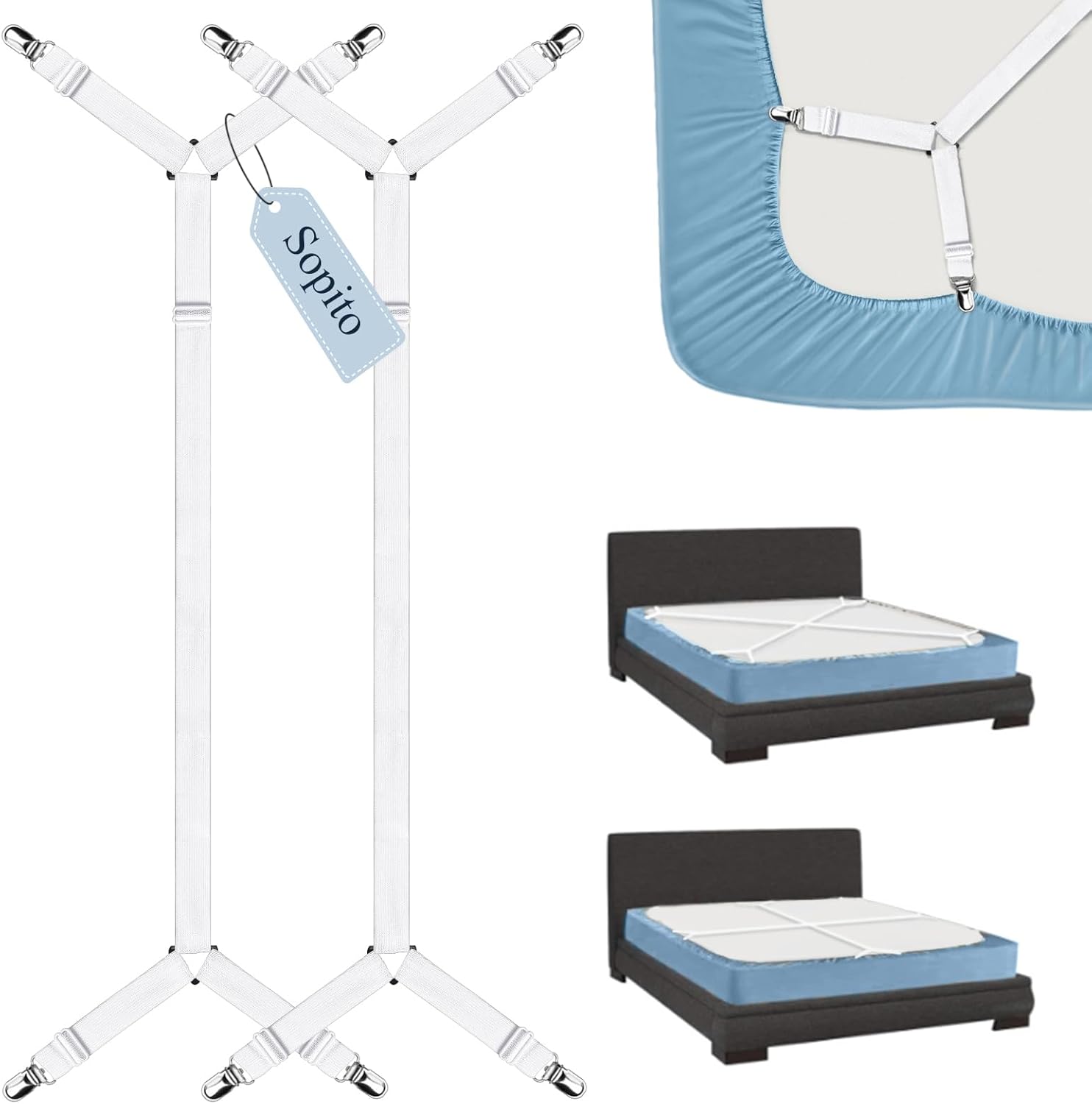 Sopito Adjustable Sheet Straps 295 in to 827 in 2pcsWhite