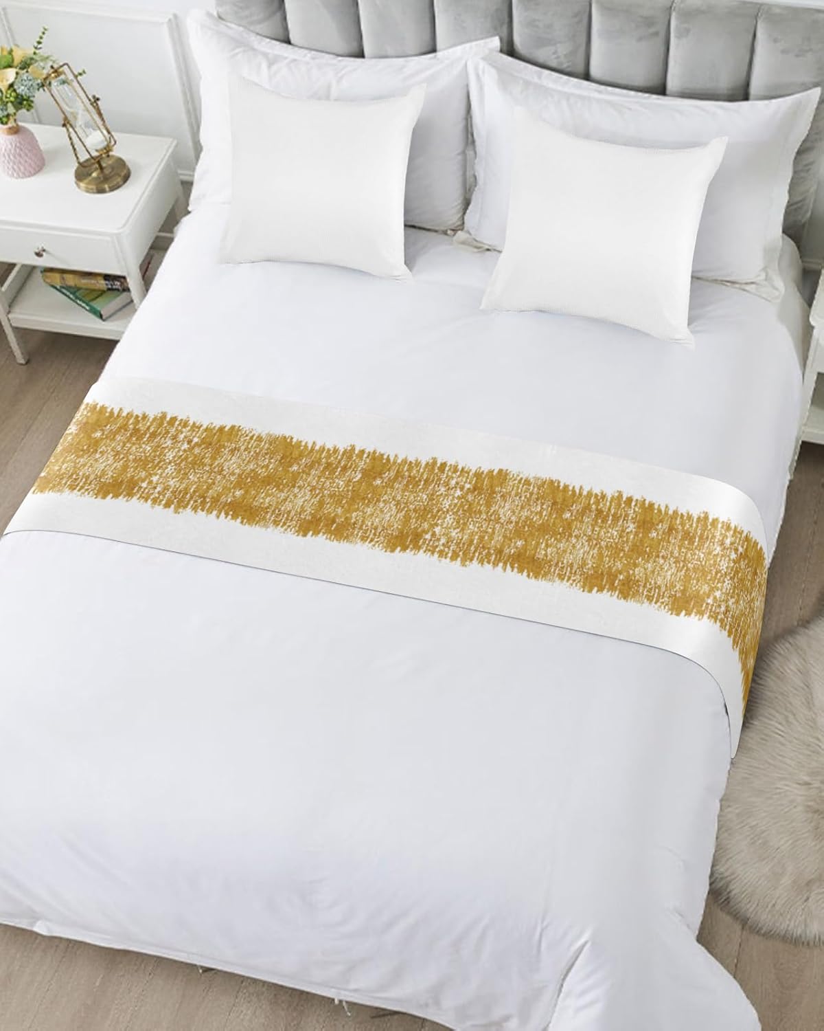 Chucoco Bed Runner Scarf Gold Striped 102x20In