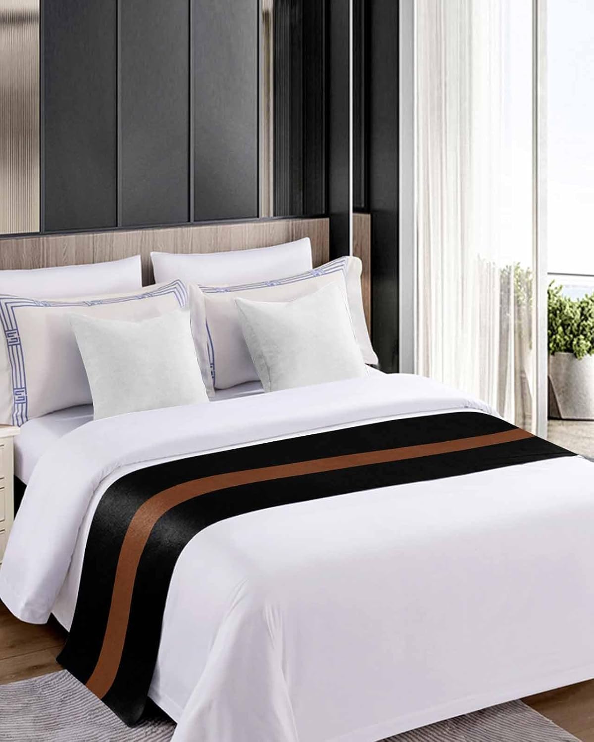 Homechoid Black Stripes Bed Runner for King Size Bed