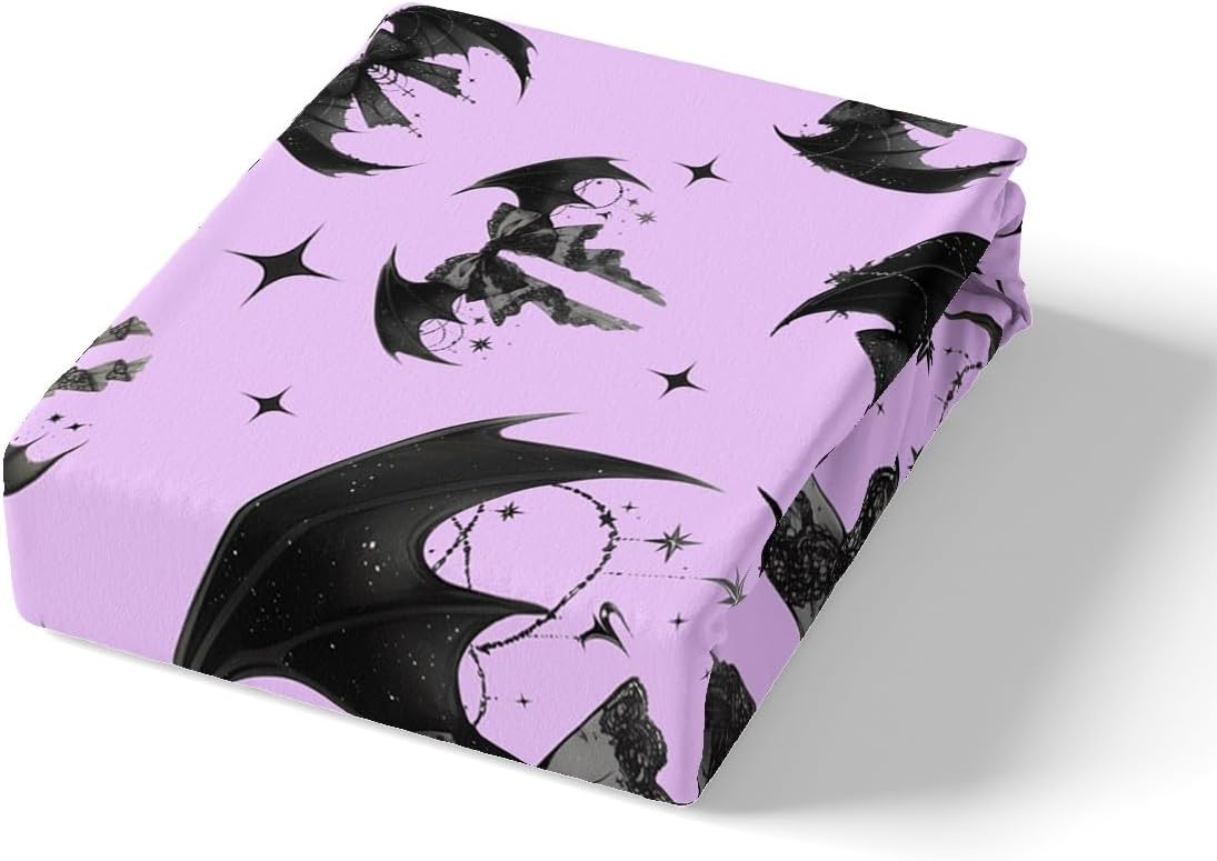 Manfei Gothic Bowknots Sheet Set Purple Black Deep Pocket Twin Size