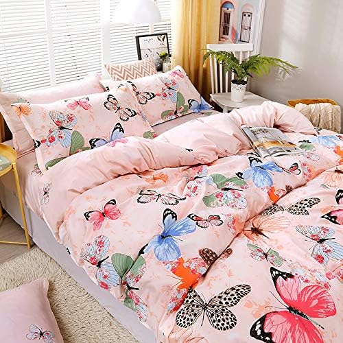 Feelyou Kids Duvet Cover Set Twin Size Pink Butterfly Print