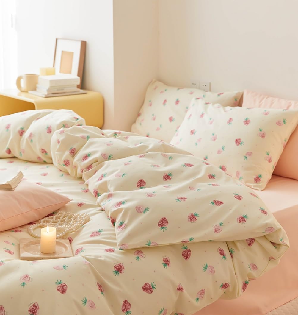 Bildenly Kids Duvet Cover Set Twin Kawaii Strawberry