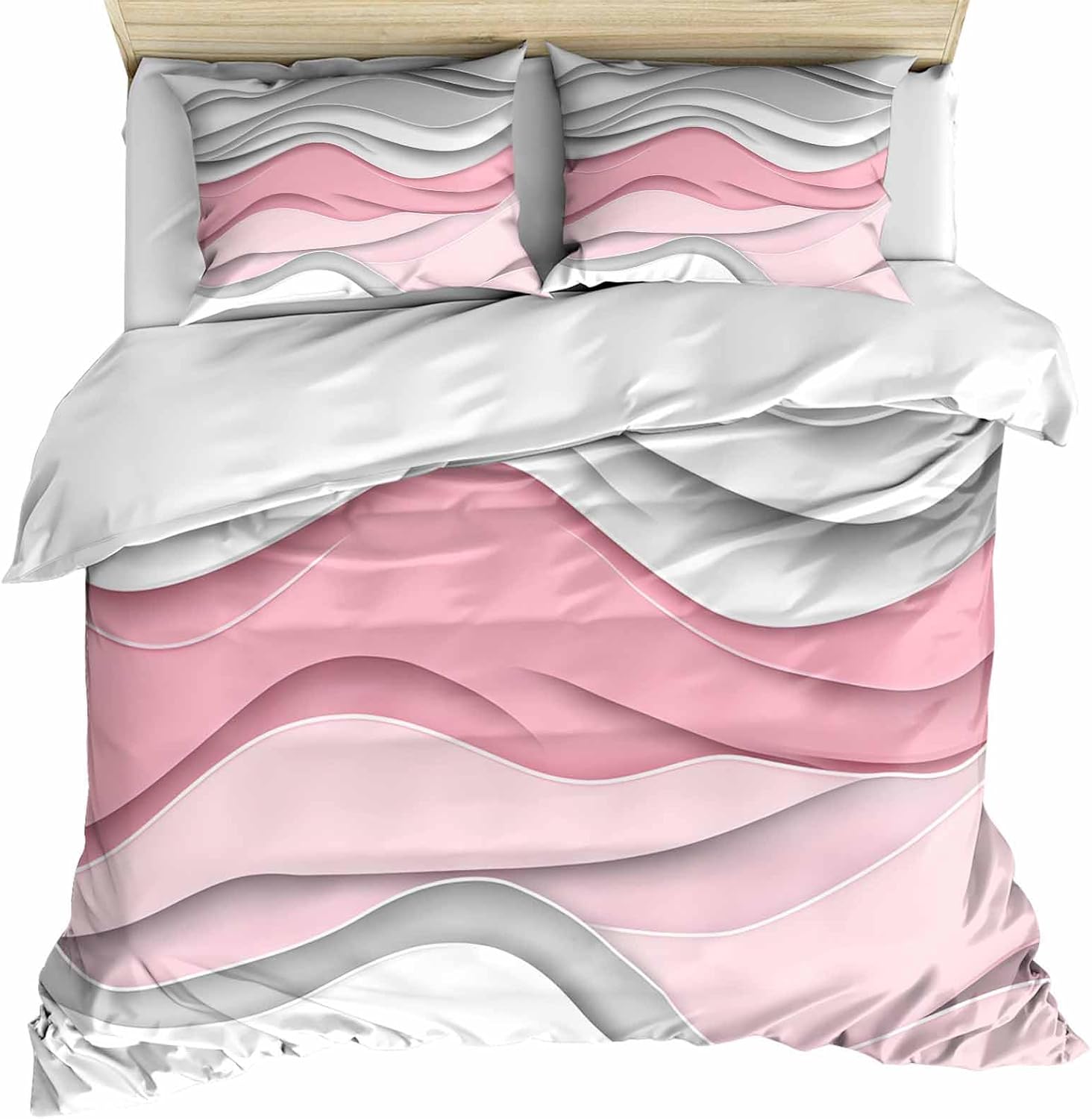 ZOE GARDEN Pink Grey Queen Duvet Cover Set
