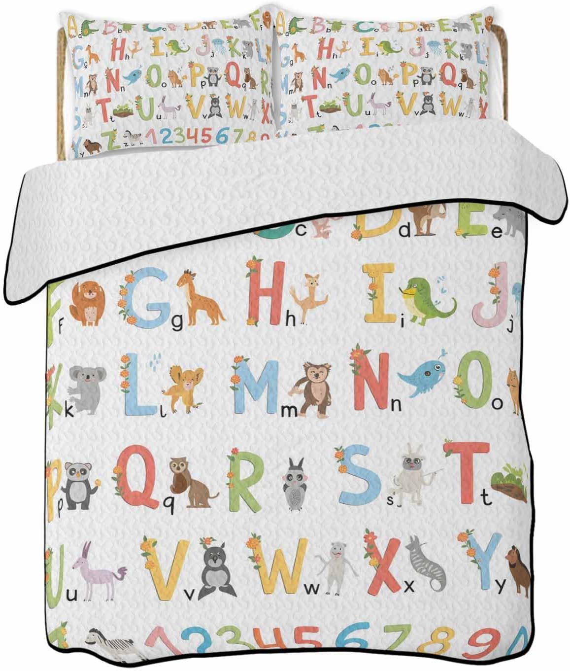 Stongaro Quilt Twin XL Kids Alphabet Comforter Set 3 Pieces