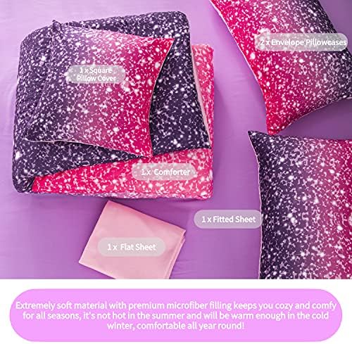 RYNGHIPY 6Pcs Twin Glitter Comforter Sets for Girls Teens Kids