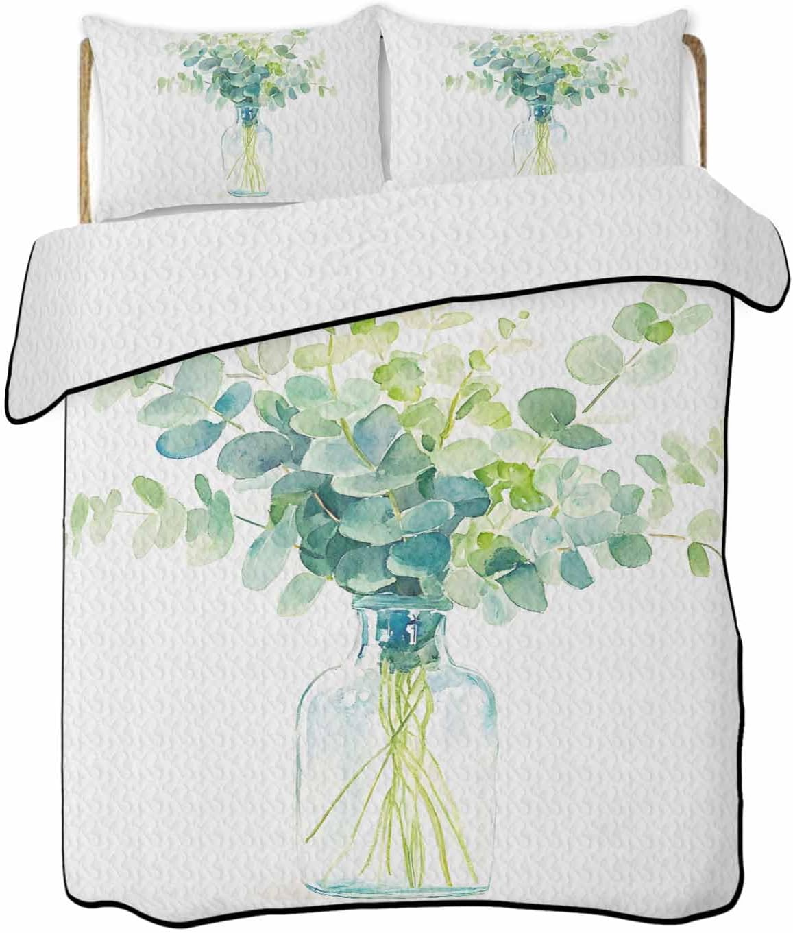Chucoco Twin XL Quilt Bedding Set Pastoral Sage Green
