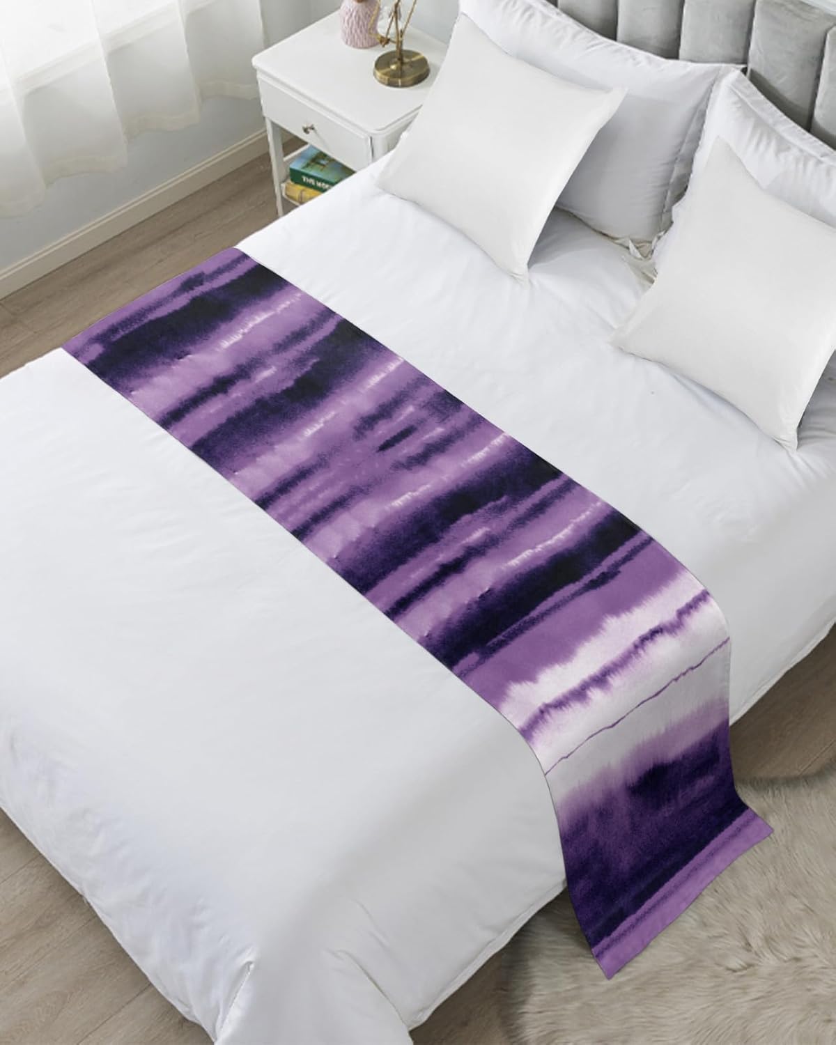 Sabolny Abstract Purple Bed Runner Scarf for Queen Full Size