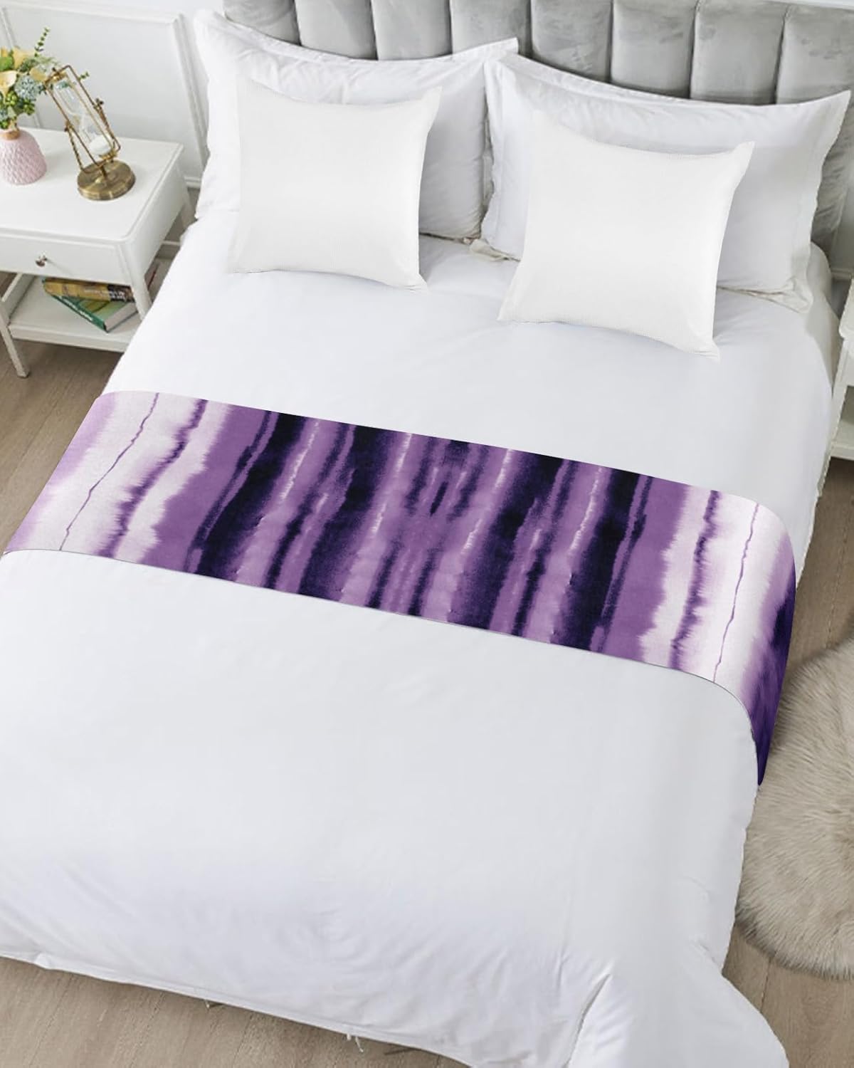 Sabolny Abstract Purple Bed Runner Scarf for Queen Full Size