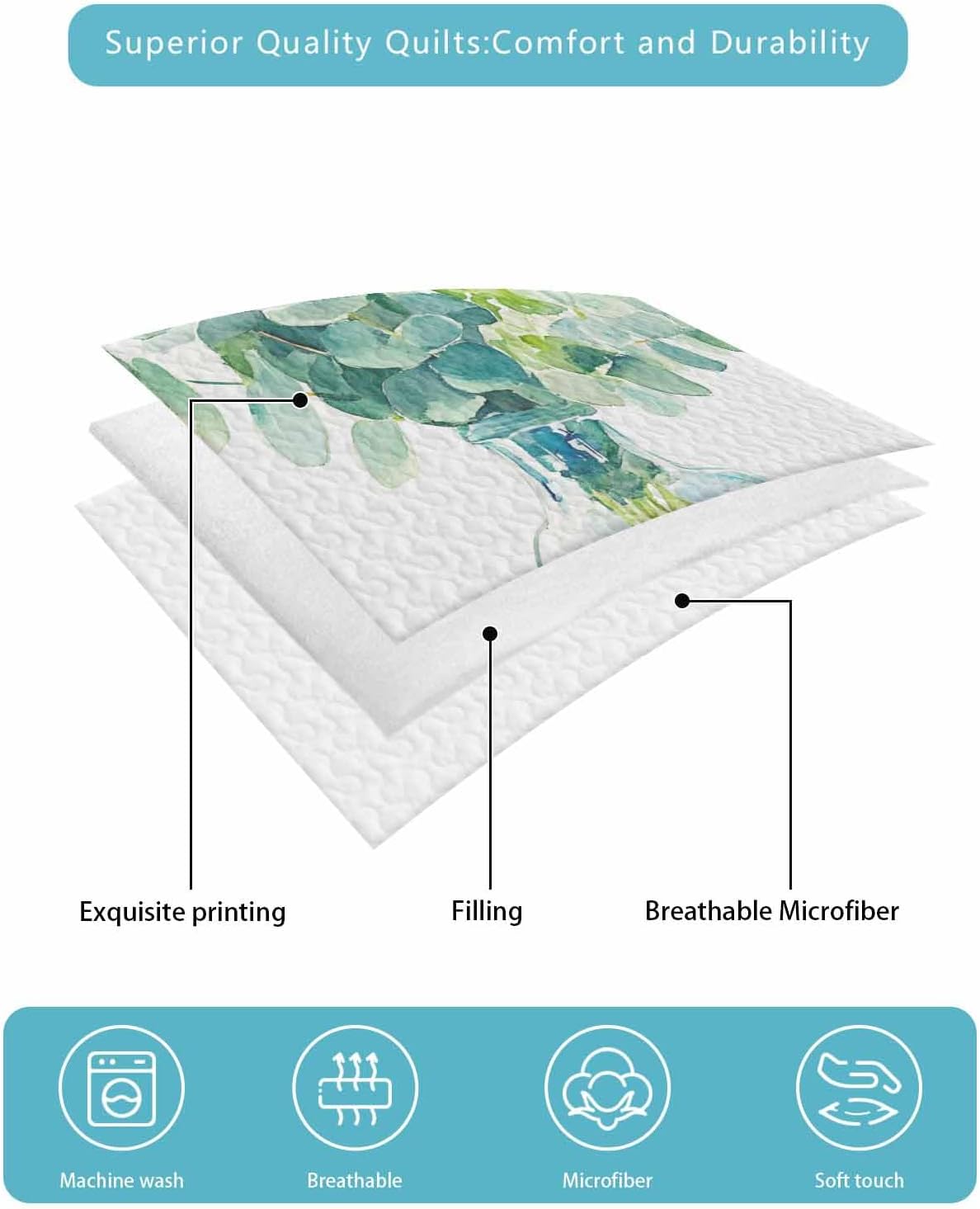 Chucoco Twin XL Quilt Bedding Set Pastoral Sage Green