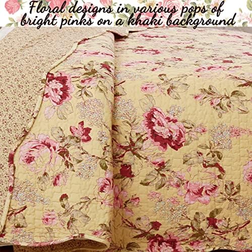 Cozy Line Lelia Pink Rose Reversible Quilt Bedding Set King - 3 Piece 1