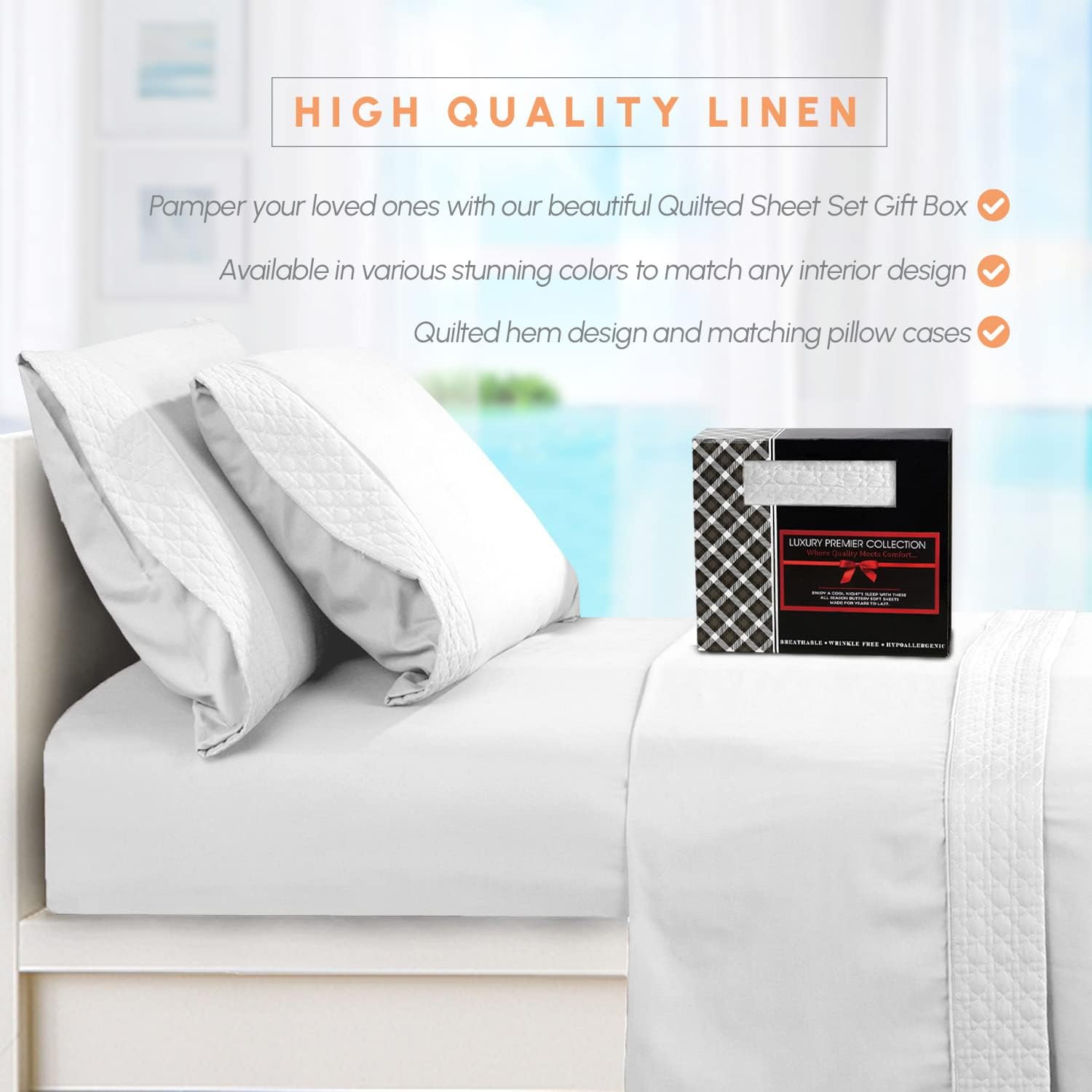 Elegant Comfort 4-Piece Quilted Bed Sheet Set - White