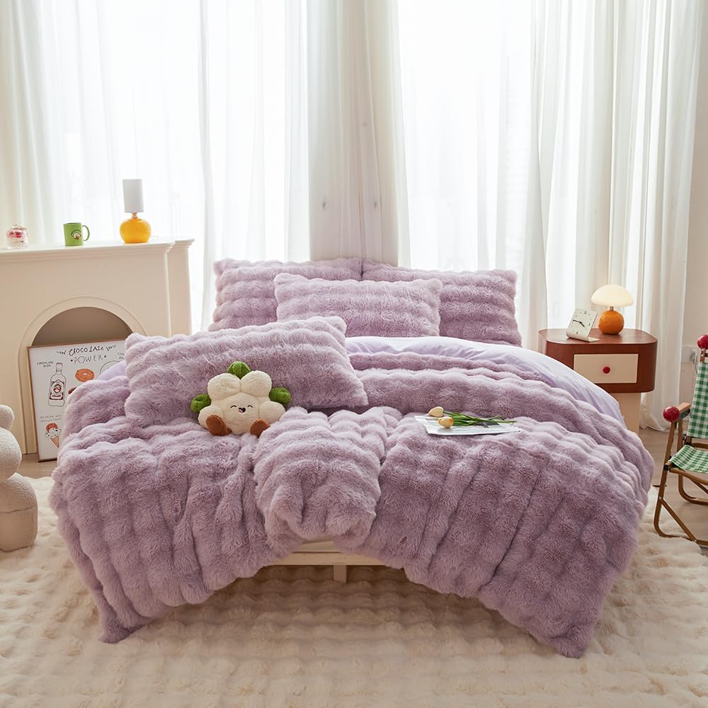 Roscloud Rabbit Plush Duvet Cover Set 3PC Twin
