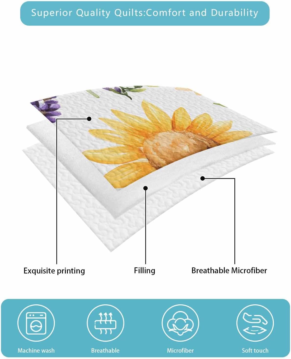 Chucoco Twin XL Quilt Bedding Set Watercolor Pattern