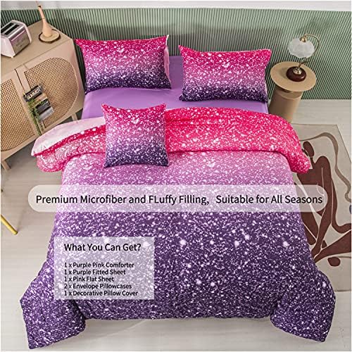RYNGHIPY 6Pcs Twin Glitter Comforter Sets for Girls Teens Kids