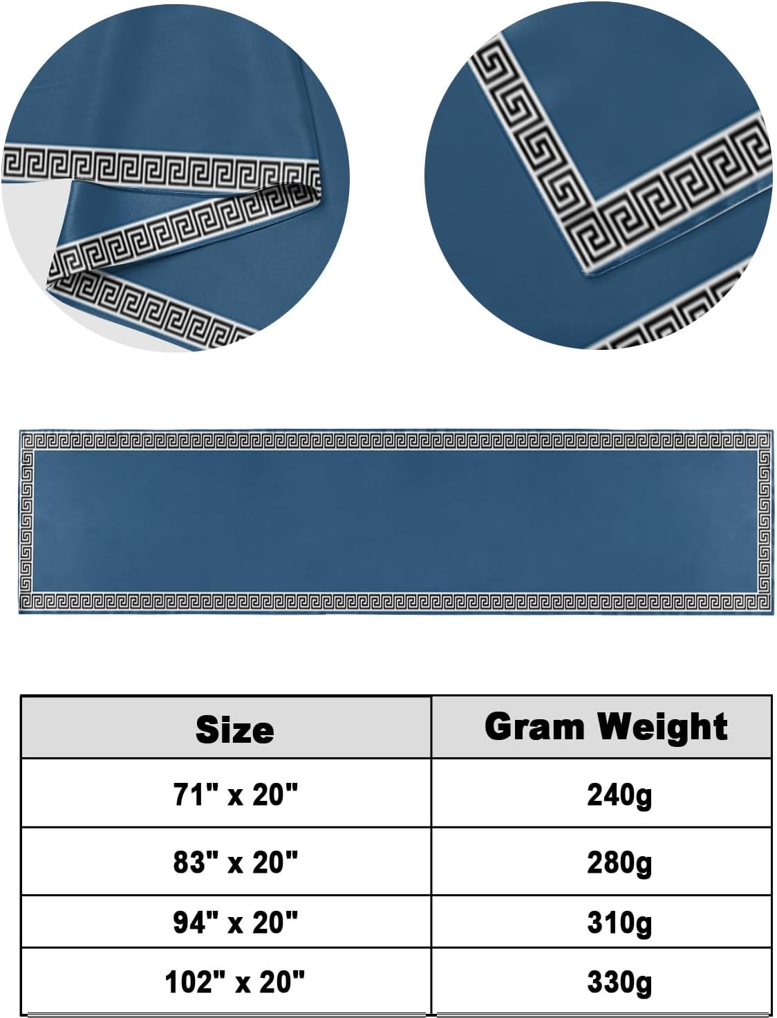 Teamery Bed Runner and Scarf - Simple Chinese Pattern Blue 71 x 20 Inches