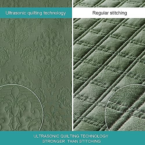 Hansleep Olive Green Quilt Queen Set - Damask Ultra Soft Bedspread 2 Pillow Shams