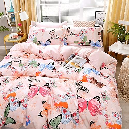 Feelyou Kids Duvet Cover Set Twin Size Pink Butterfly Print