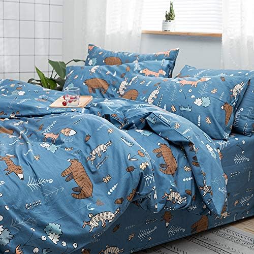 CLOTHKNOW Kids Bear Duvet Cover Set 3Pcs Navy Blue