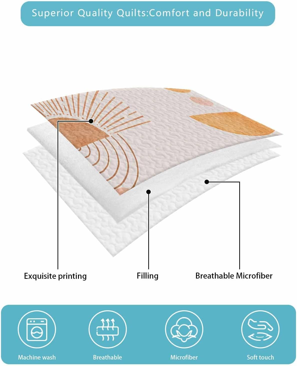 Chucoco Twin XL Quilt Bedding Set with 3 Pieces