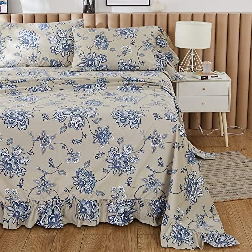 ABREEZE Girls Paisley Printed Bed Sheet Set CalKing Size 4 Piece