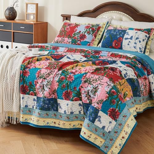 EVENHUG 100 Cotton Patchwork Queen Quilt Set