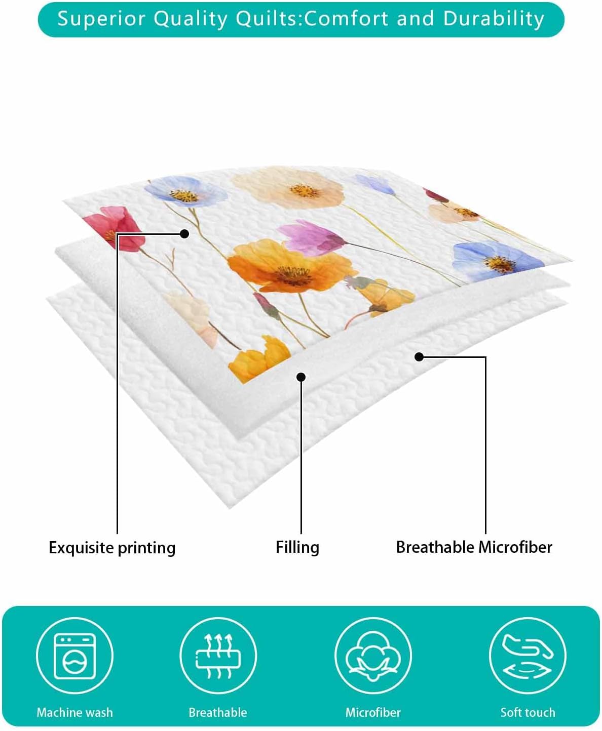 Onekaccu Spring Flowers Quilt Set 3 Pieces