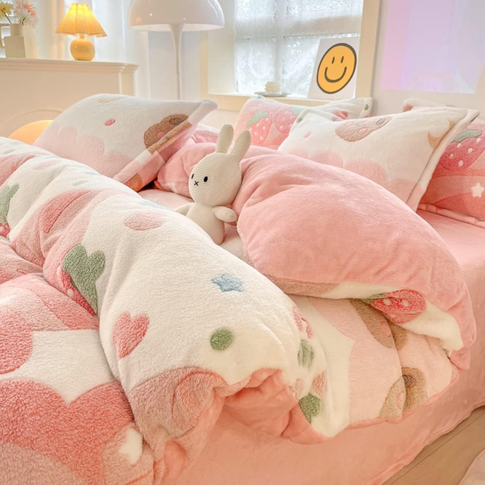 CinYana Pink Strawberry Duvet Cover Set