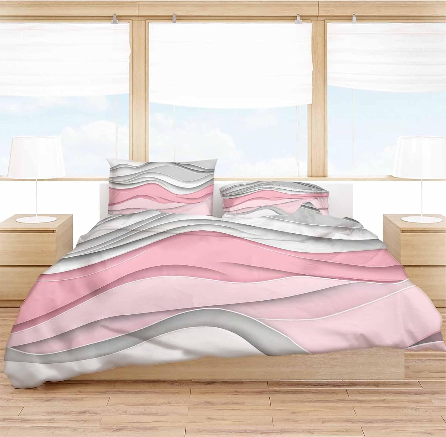 ZOE GARDEN Pink Grey Queen Duvet Cover Set
