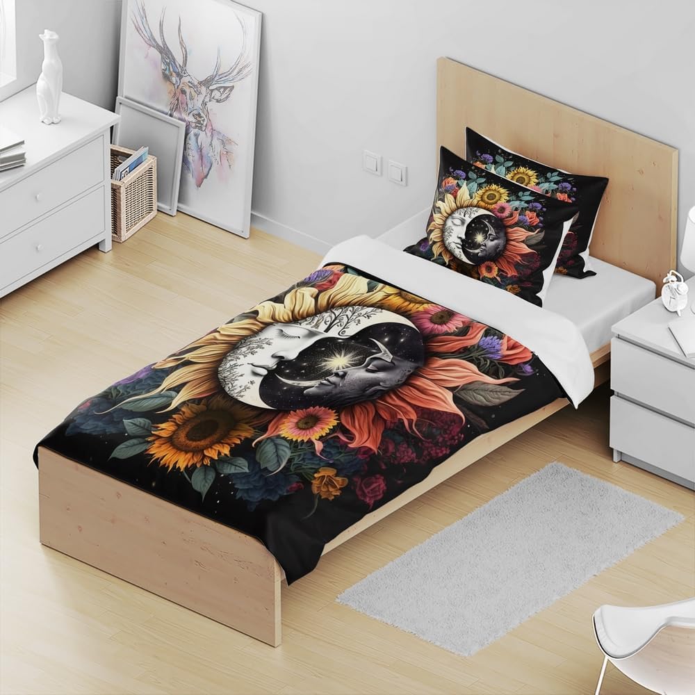 3-Piece Sun Moon Celestial Bedding Set with Pillowcases