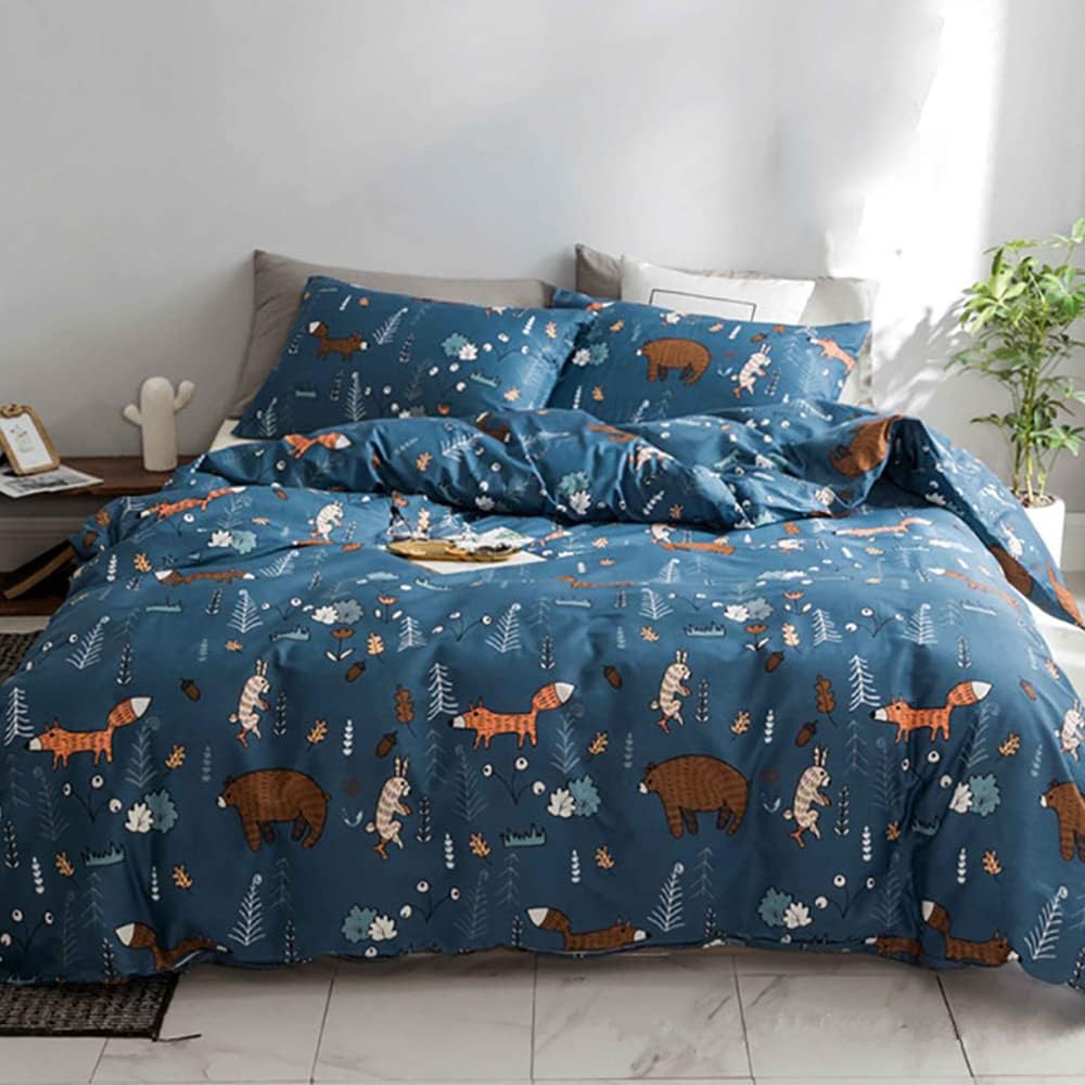 CLOTHKNOW Kids Bear Duvet Cover Set 3Pcs Navy Blue
