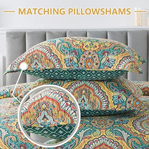 VAPUTAR Quilt Queen Bedding Set Yellow Blue 3 Pieces