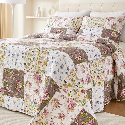 EVENHUG 100 Cotton Floral Queen Quilt Set 3 Pieces