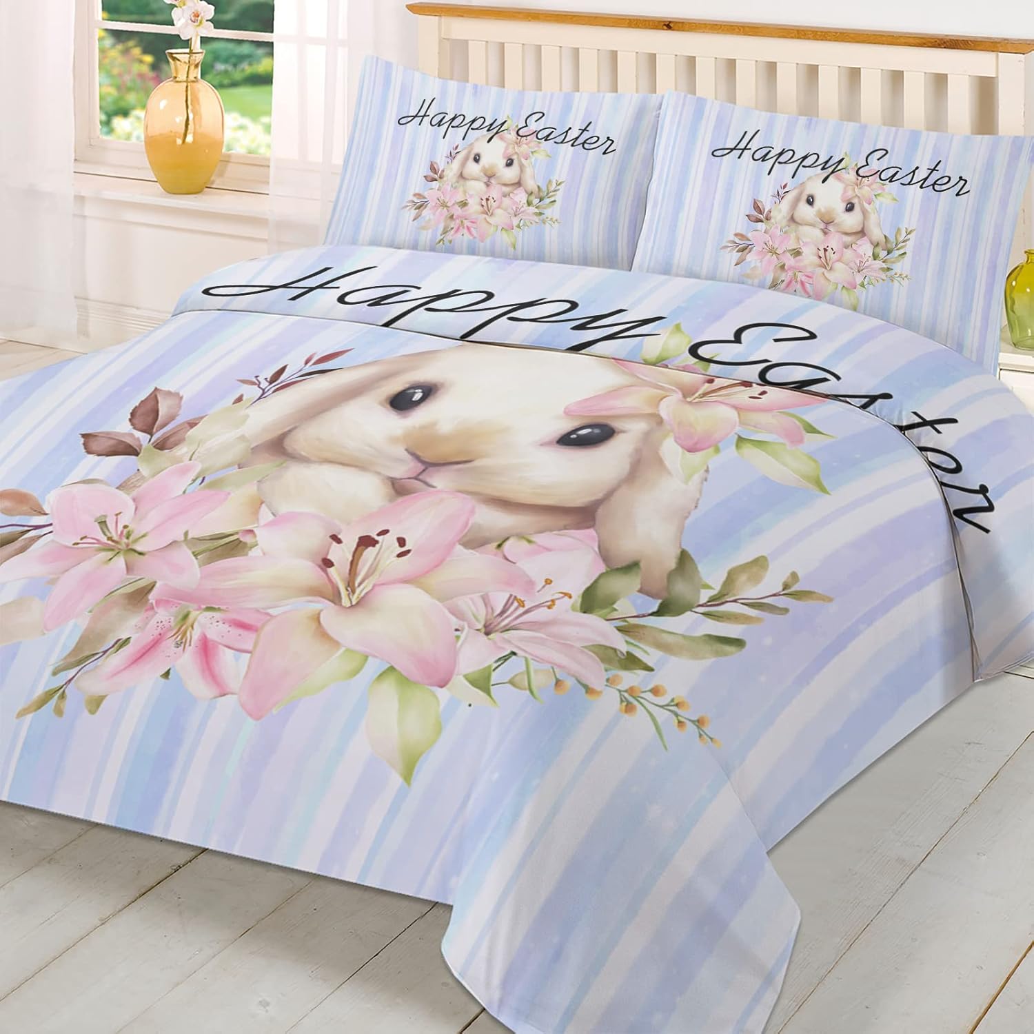 OComster California King Duvet Cover Set with Bunny Pattern