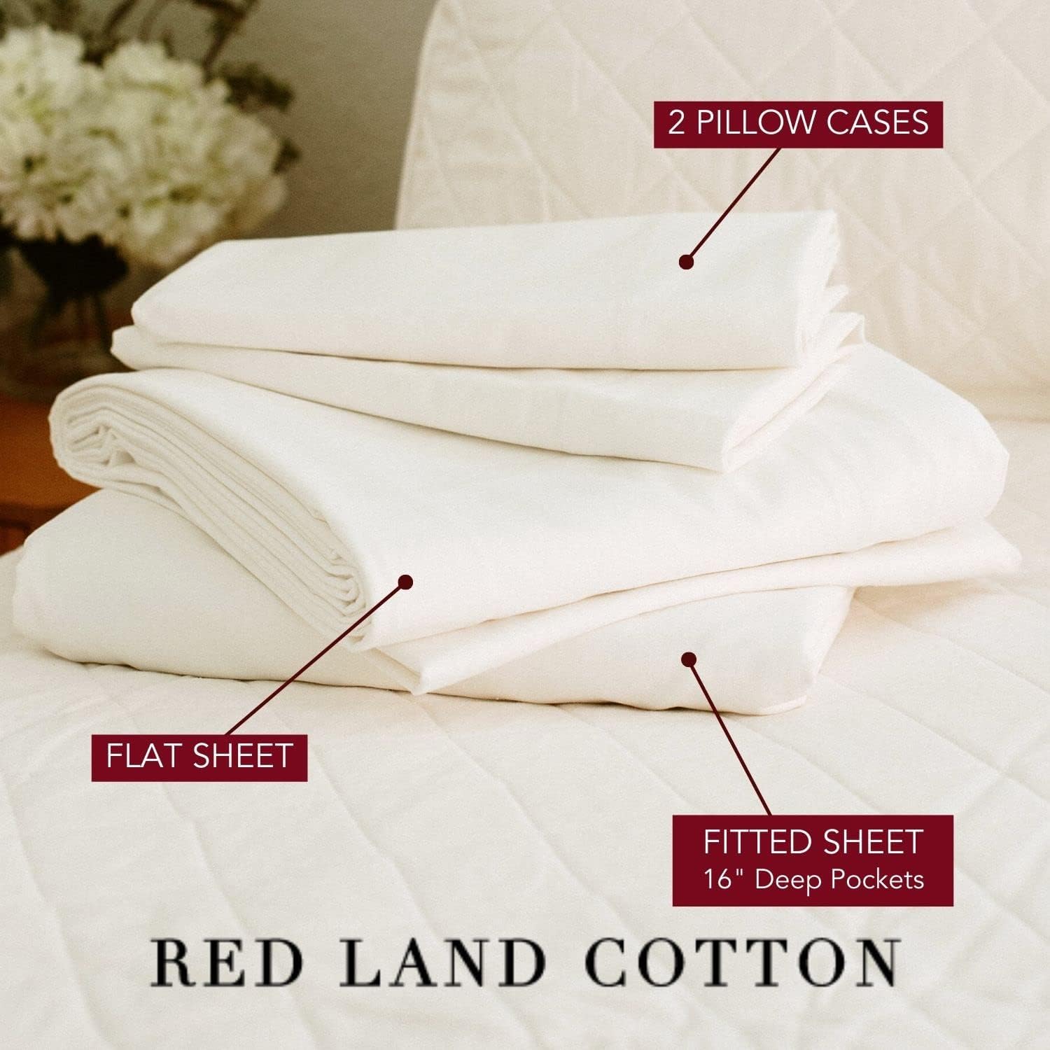Red Land Cotton Luxury Sheet Set - Queen Size Natural