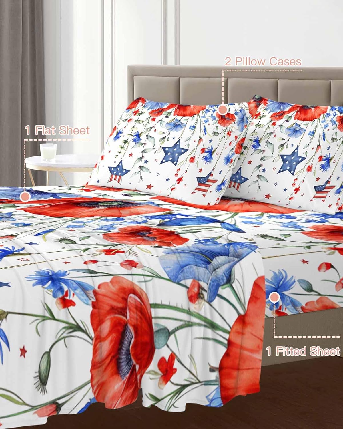 Boanket Cal King Sheet Set 4th of July 4 Piece Microfiber