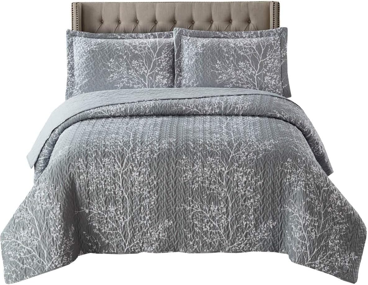 Royal Tradition 5PC Bedspread Set - Twin XL Odette Grey Quilted Microfiber