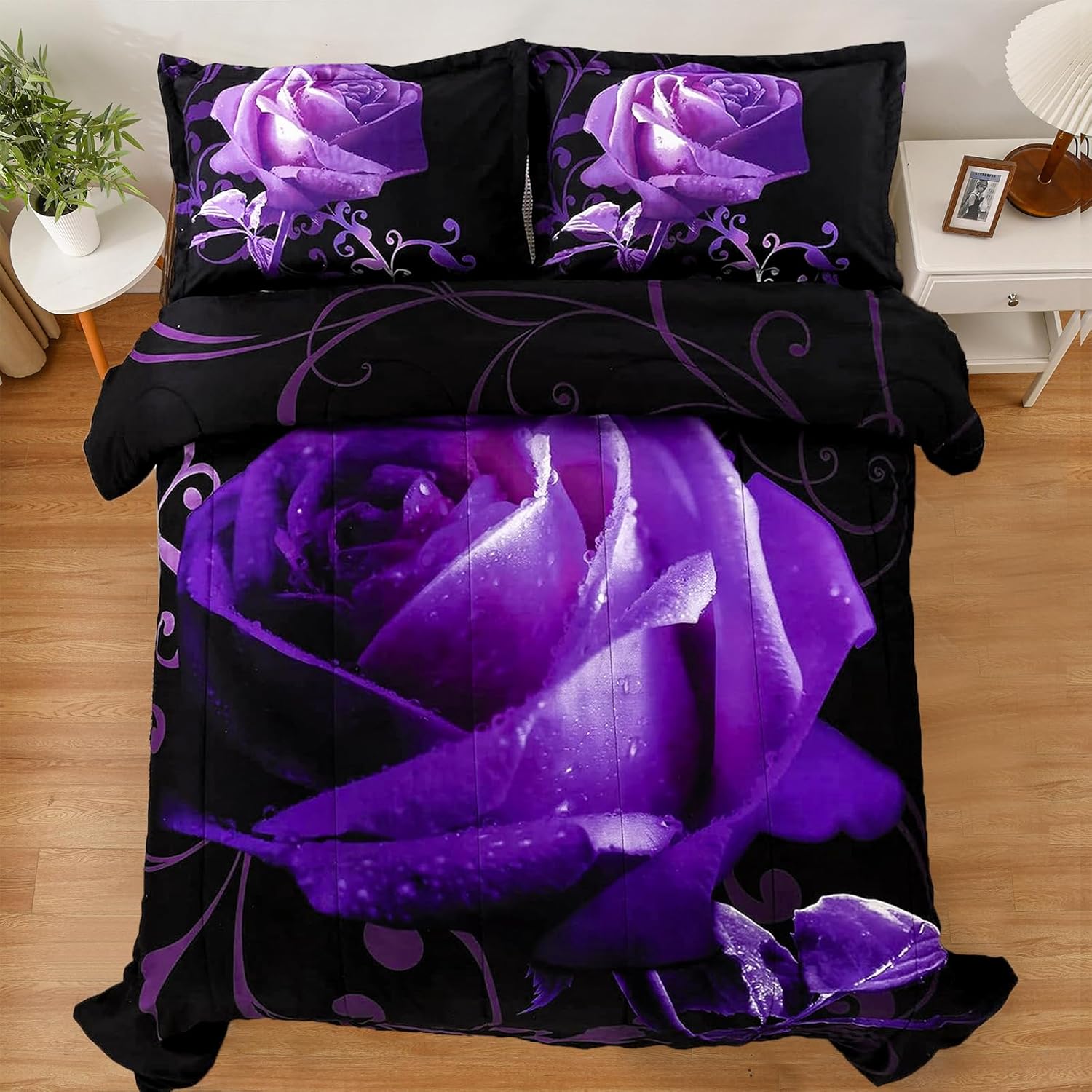 WONGS BEDDING Purple Rose Comforter Set Twin Reversible
