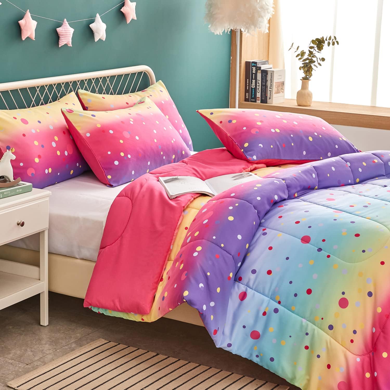 Yogeneg Rainbow Polka Dot Comforter Set Twin Size