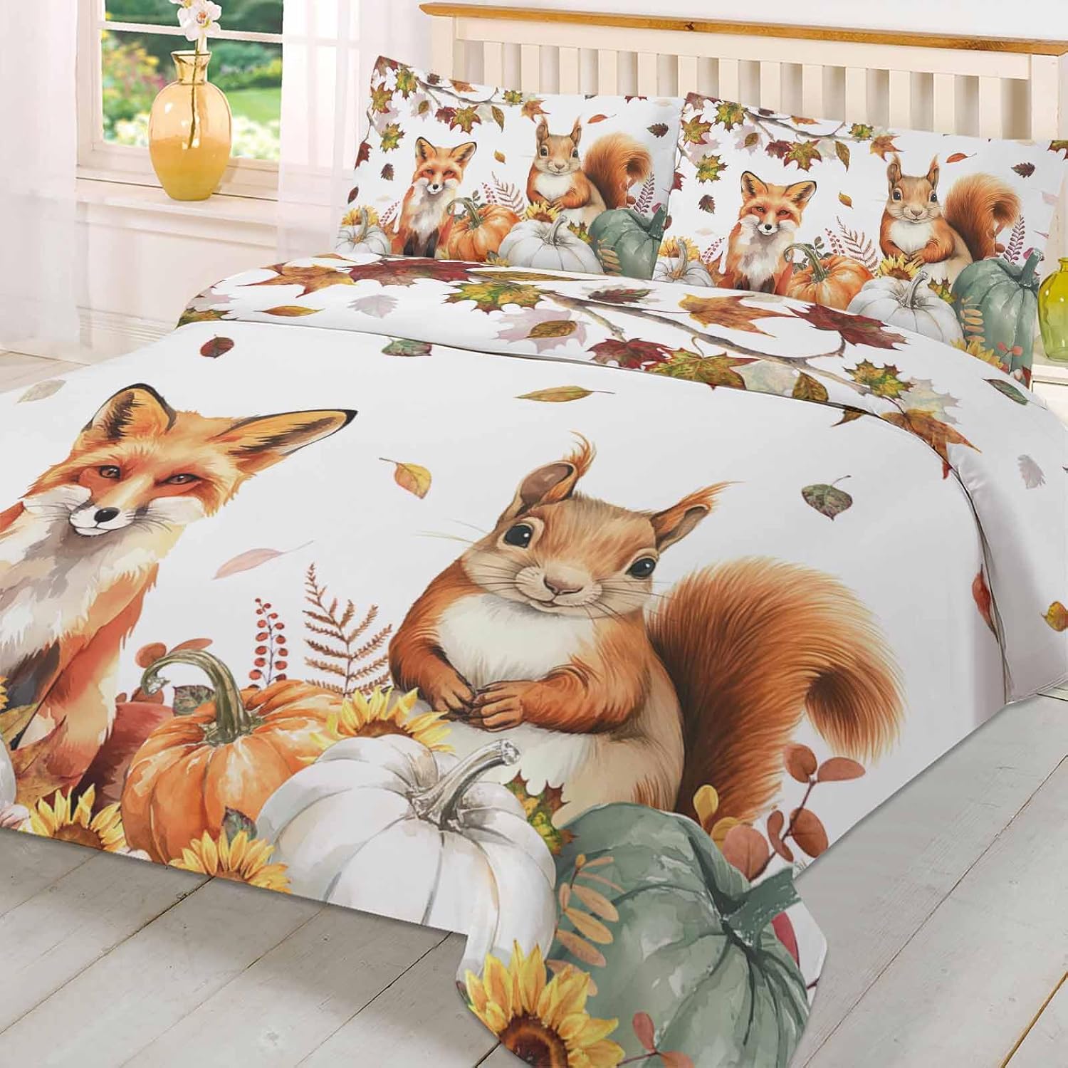 OComster California King Duvet Cover Set with Thanksgiving Pumpkin Design