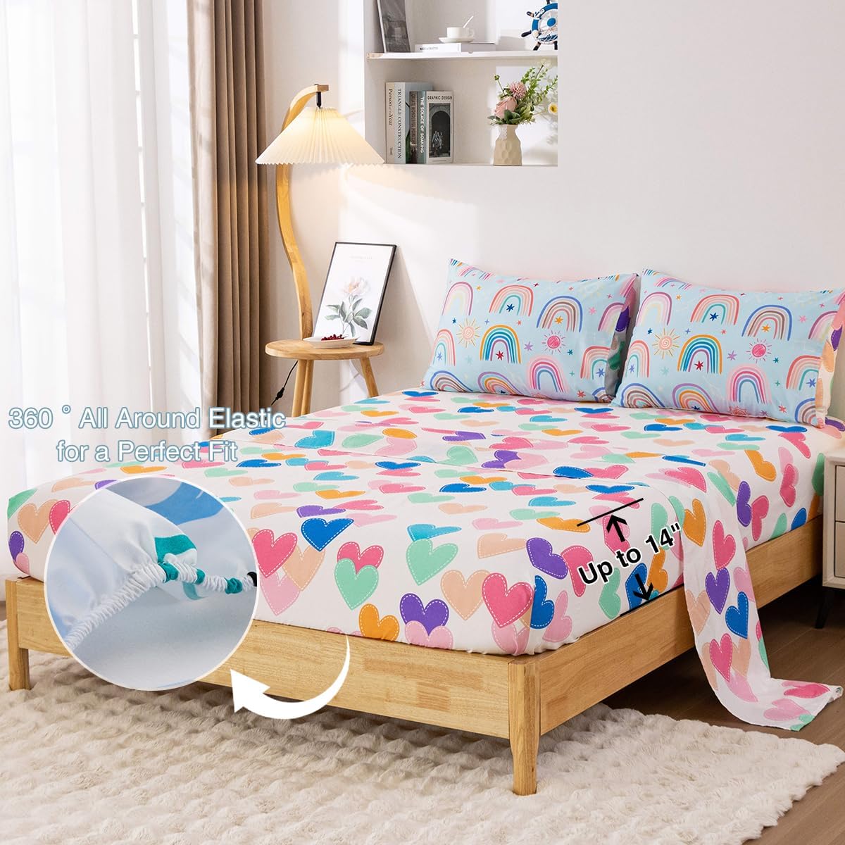 Holawakaka Boho Rainbow Comforter Set with Sheets