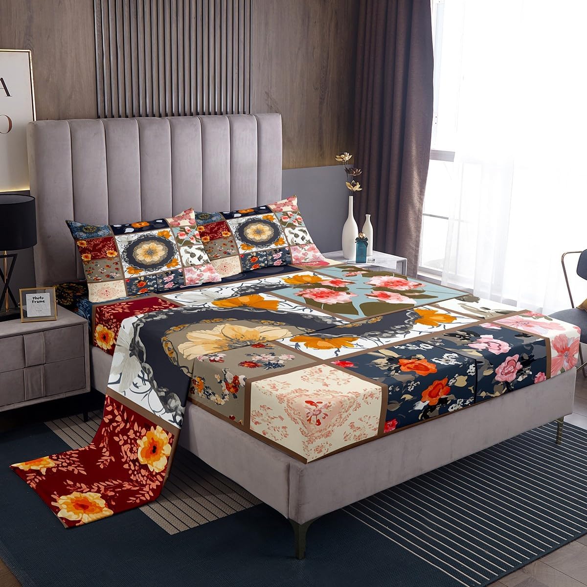 Boho Floral Patchwork Fitted Sheet Set Twin Size
