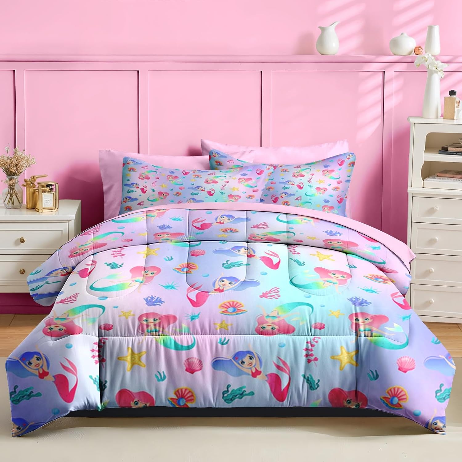 Nesker 5 Pcs Mermaid Comforter Set Twin Size