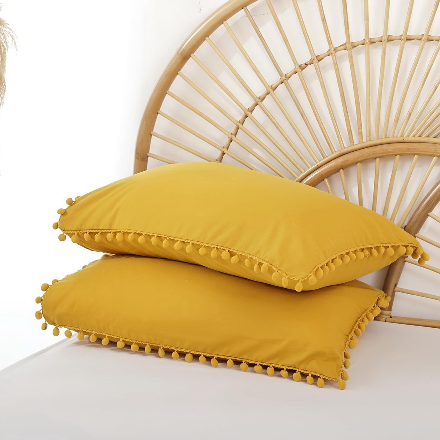 YIRDDEO Twin Comforter Set with Pom Fringe Mustard Yellow