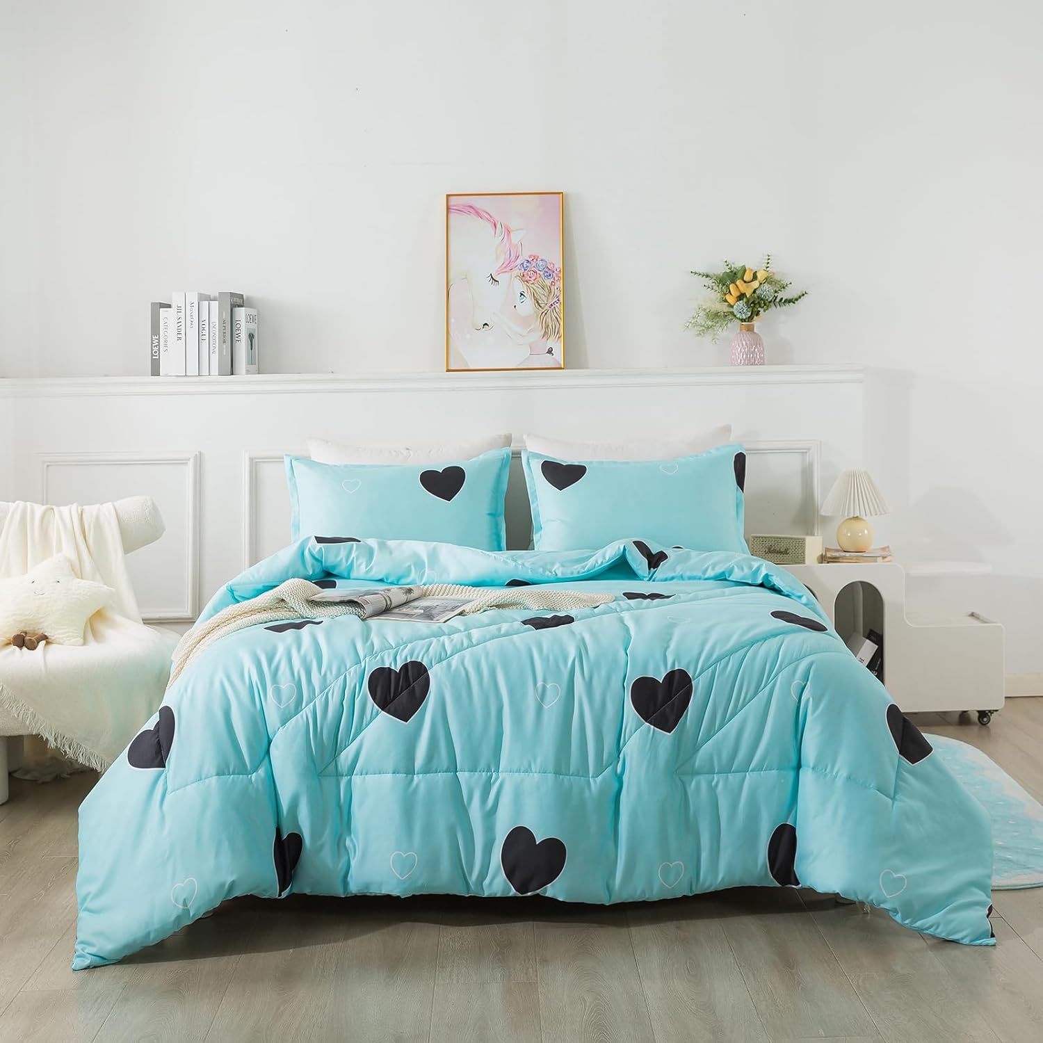Heart Pattern Girls Comforter Set Twin Size