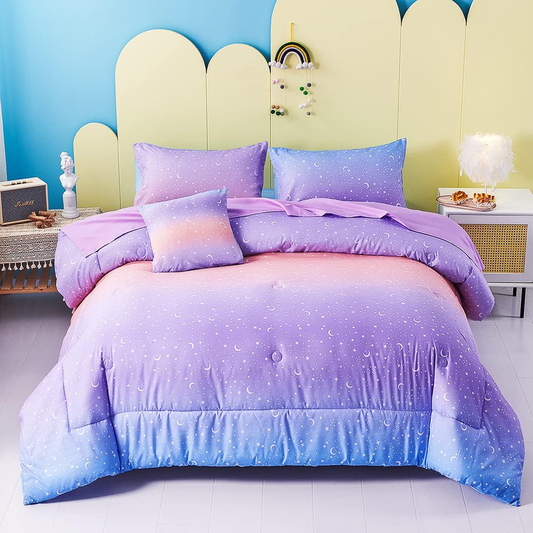 URBONUR Girls Comforter Set Queen 6PCS Gradient