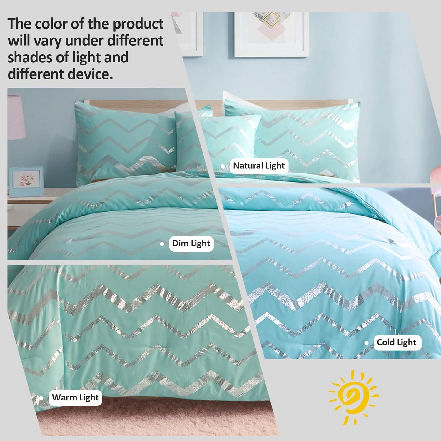 Menghomeus Aqua Comforter Set Twin XL Teal and Silver